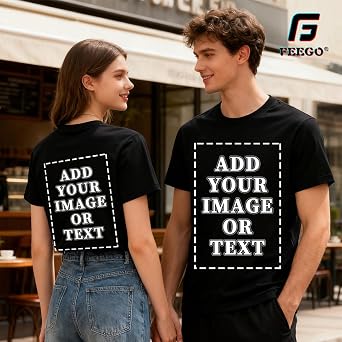 FEEGO Thickened Cotton Short Sleeve Custom T-Shirts,Front & Back Print,Personalized with Your Photo,Fit for Men Women