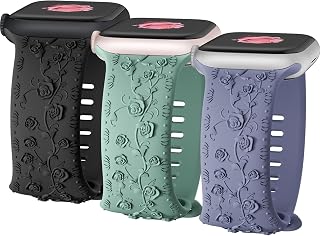 【3セット】花の彫刻 for Apple Watchバンド 42mm 40mm 45mm 41mm 38mm 44mm 49mm 46mm レディース、シリコン かわいい花のエンボス加工 浮き上がったバラの花模様 スポーツストラップ iWatch バンド シリーズ 11 10 9 8 7 6 5 4 3 2 1 SE SE 2nd Ultra/2 3 パック