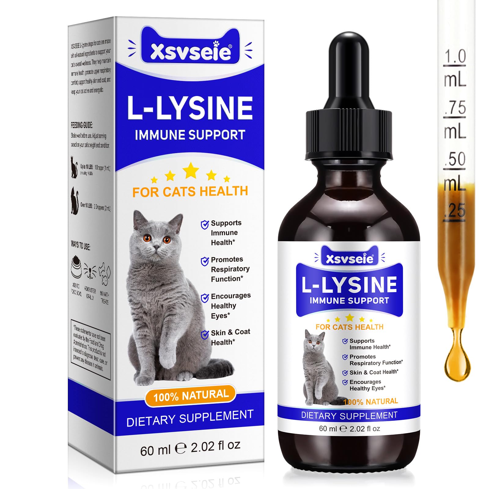 Lysin Katze | 60ml L-Lysin Tropfen für Katzen und Kätzchen, Lysin Katze für Immunsystem, Atemwege, Lindert Allergien und Niesen, L-lysin Katzen Vitamine und Nahrungsergänzungsmittel (1)