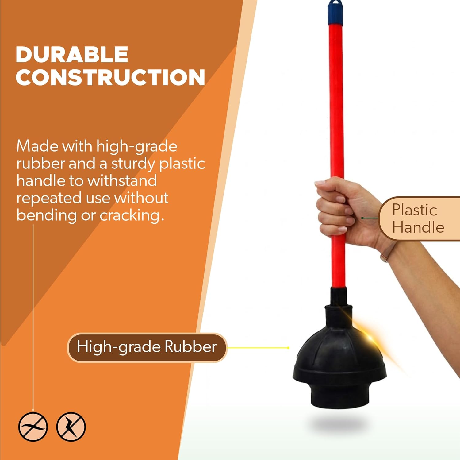 Heavy Duty Toilet Plunger for Bathroom - Commercial & Industrial Plunger with High-Grade Suction Cup - Drain, Sink & Toilet Clog Remover - Flange Plunger with Red Handle