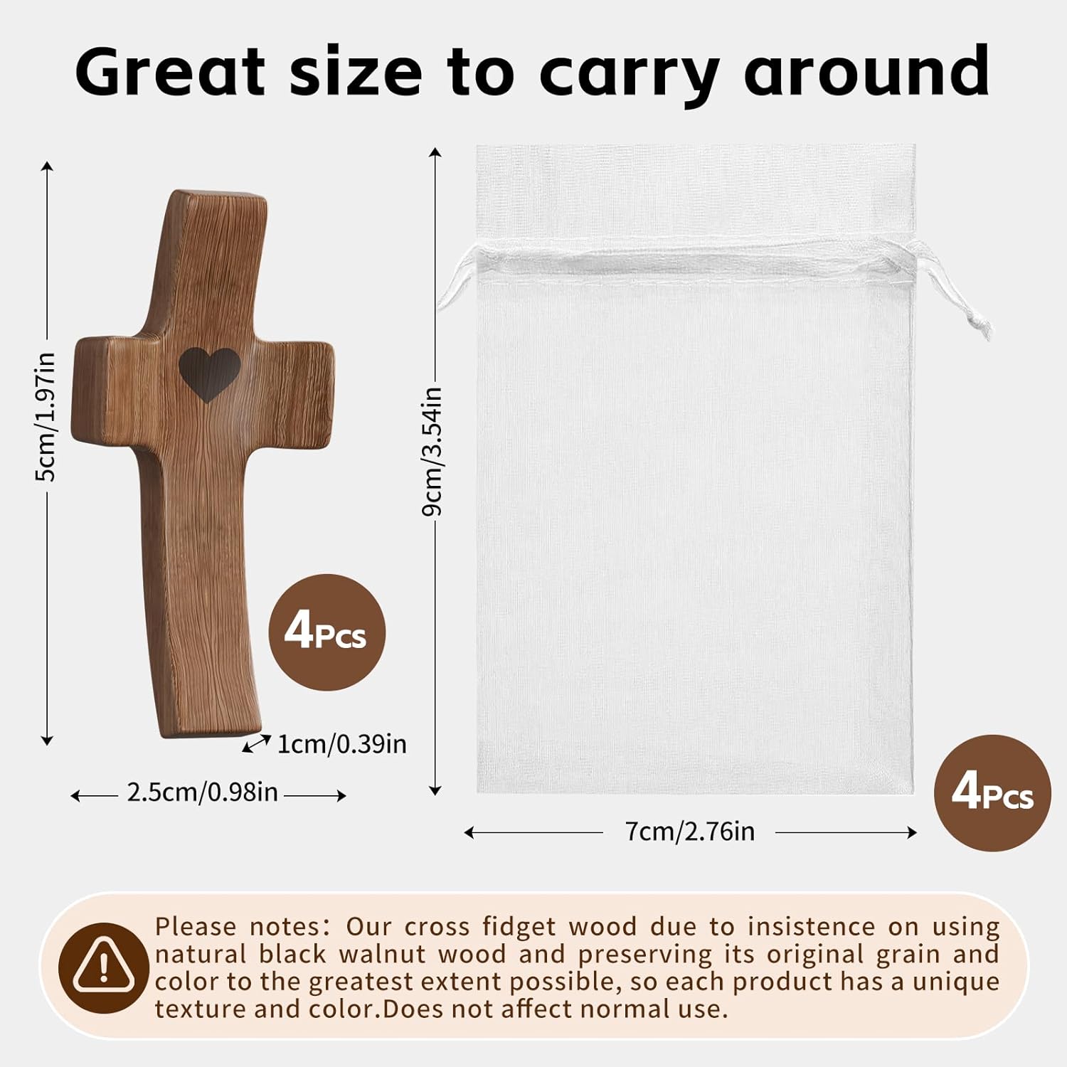Wooden Cross Fidget for People with Anxiety Relief Handheld Small Pocket Cross Prayers Encouragement Christian Religious Gift for Adults/Teens/Elderly on Christmas/Easter,etc(4 Pcs)
