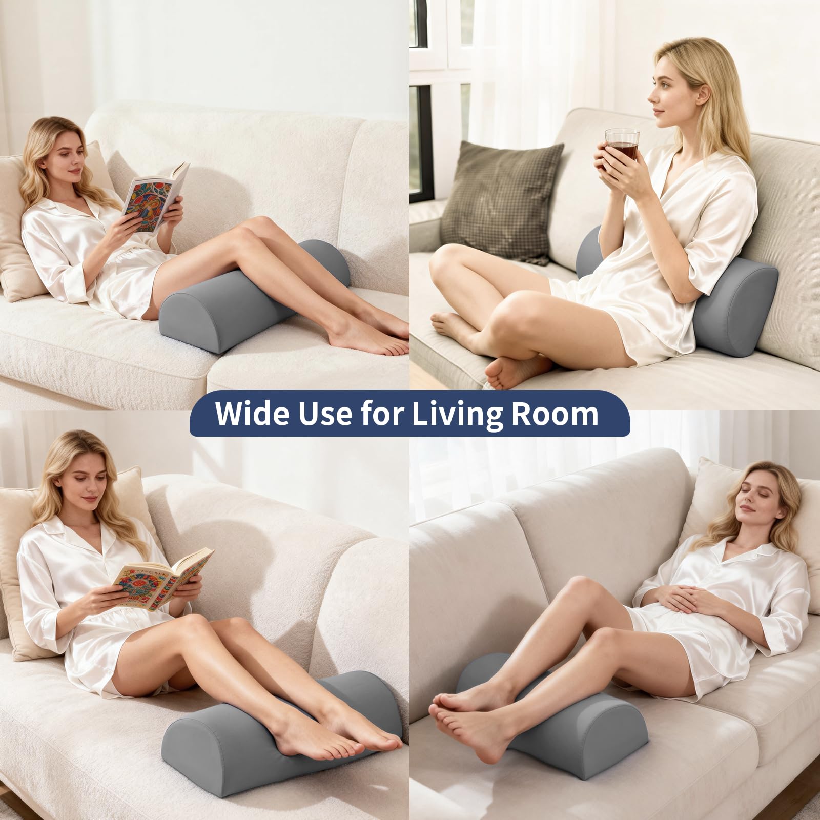 Almohada de refuerzo para piernas, almohada refrescante para dormir de espalda, almohada de media luna para cama, almohada de espuma viscoelástica debajo de la rodilla para dormir en la