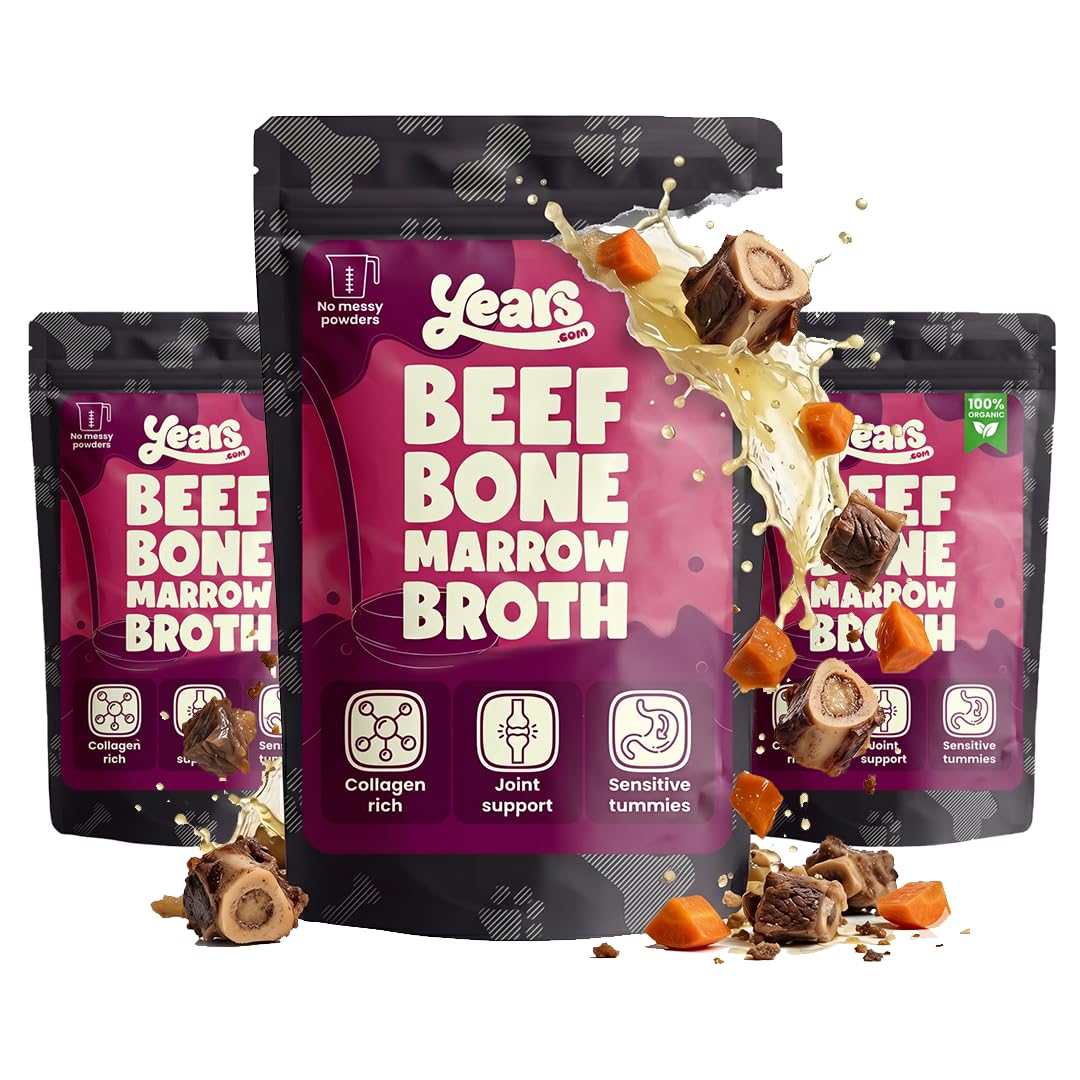YEARS Beef Bone Broth for Dogs - Tempts Fussy Eaters, Soothes Sensitive Digestion & Supports Joints | Liquid Dog Food Topper & Gravy | Natural Collagen | 3 x 230ml (690ml)