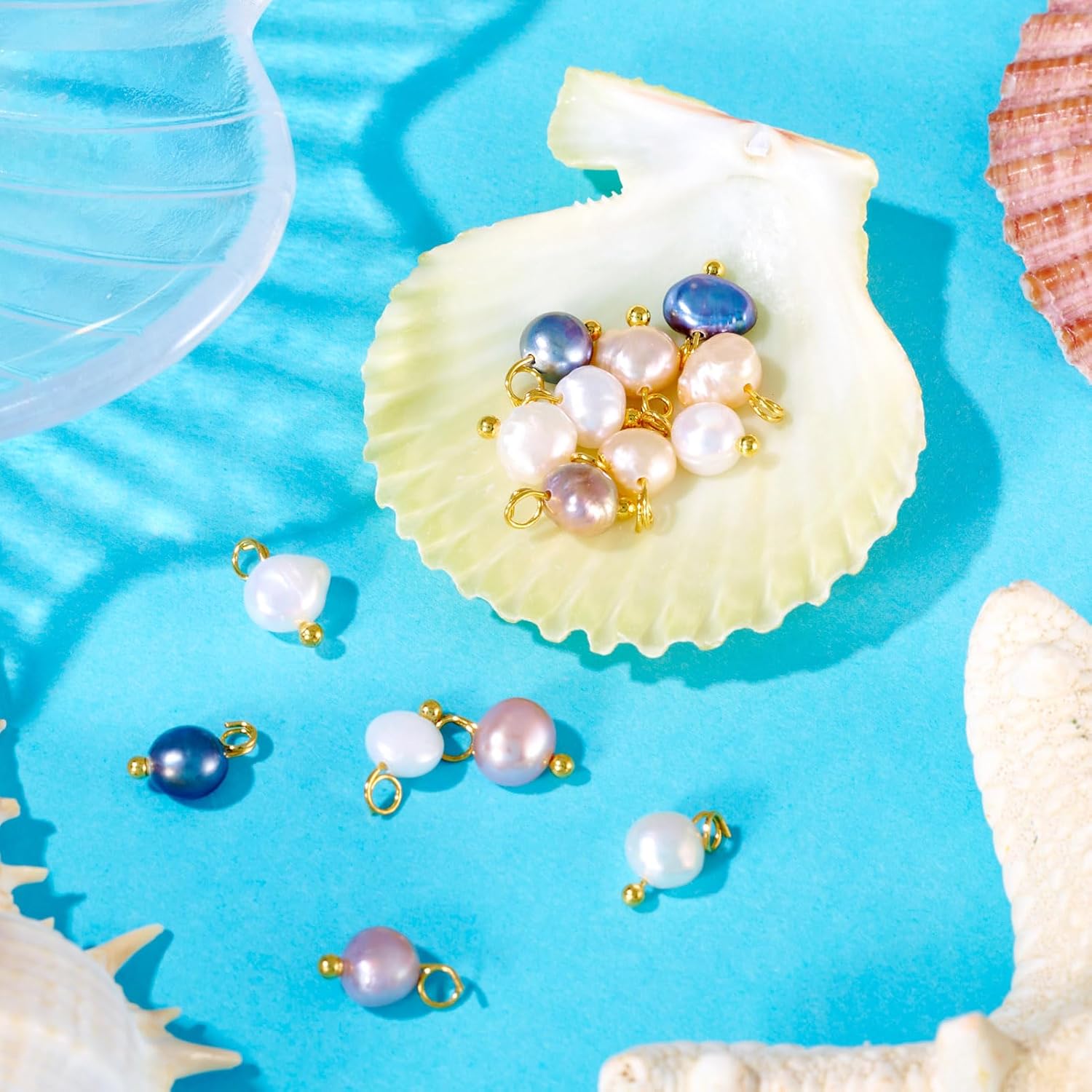 Cheriswelry 20Pcs Natural Freshwater Cultured Pearl Pendants 10mm Pearl Connector Charms with Double Loops for DIY Necklaces Bracelets Earrings Jewelry Making Summer Decor - Image 5