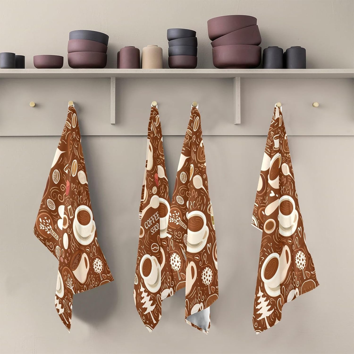 Coffee Cup Cozy Kitchen Towels Set of 6, Soft Absorbent Quick Drying and Reusable Dish Towels for Kitchen, Bathroom and Home Decor, 18 x 28 in
