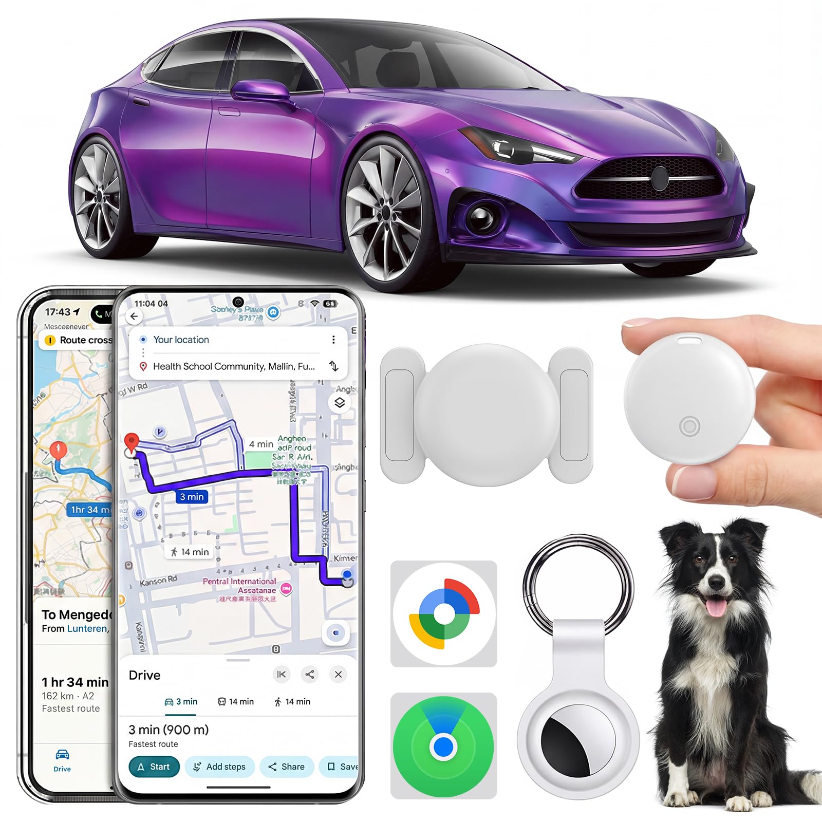 GPS Tracker per Auto, Magnetica Localizzatore GPS Senza Abbonamento Compatibile con Android e iOS, Air Tracker con Custodia Magnetica Impermeabile per Auto/Moto/Bicicletta