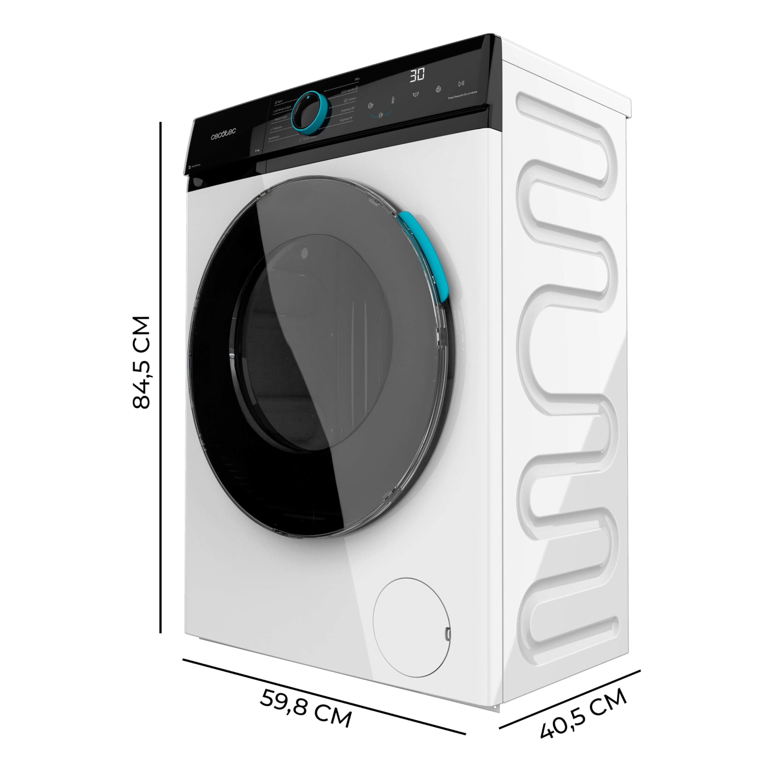 Cecotec Pralka 6 kg Bolero ładunek od przodu Bolero DressCode 6160 Inwerter. 1200 obr./min, 11 programów, niskie zużycie, silnik inwerterowy Plus, Steam Max, Drum Clean, szybki program 15', panel z