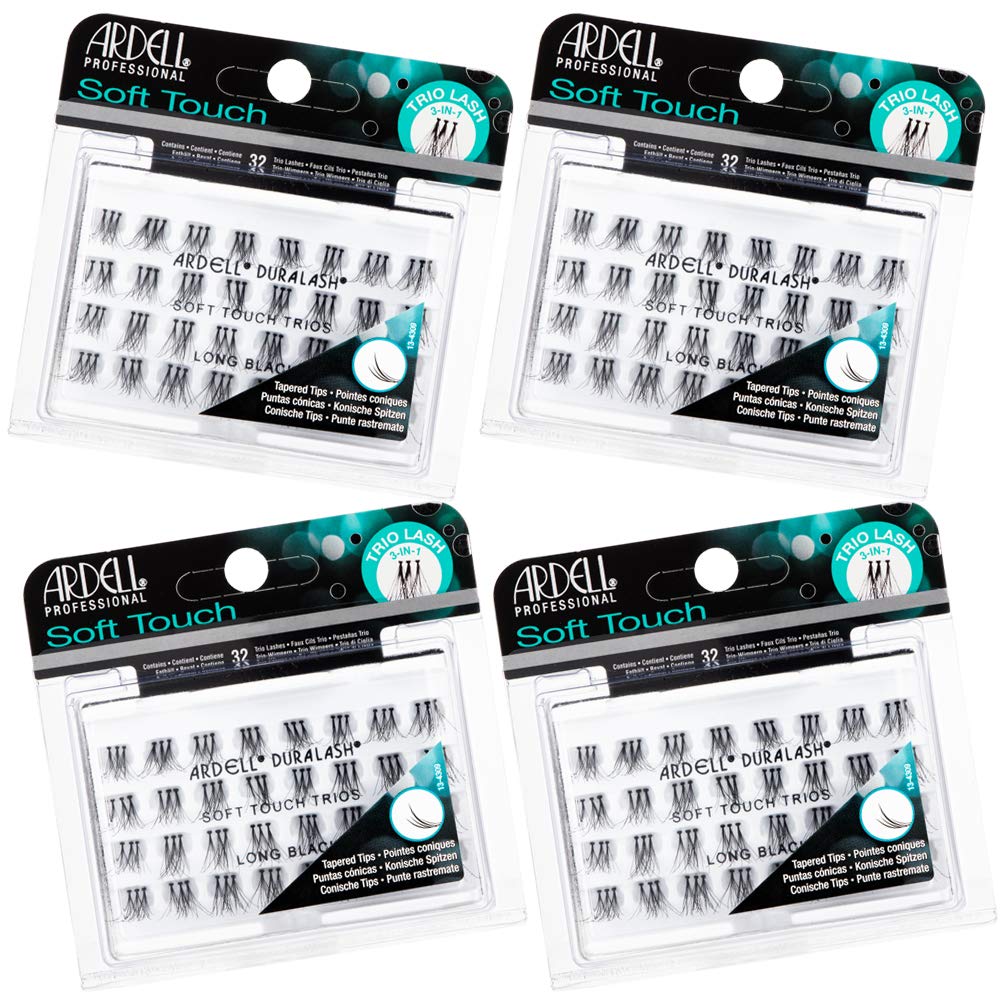 Ardell Individual Lashes False Eyelashes Soft Touch Trios - Long Black, DIY Lash Clusters, Reusable Eyelash Extensions, 4 Pack