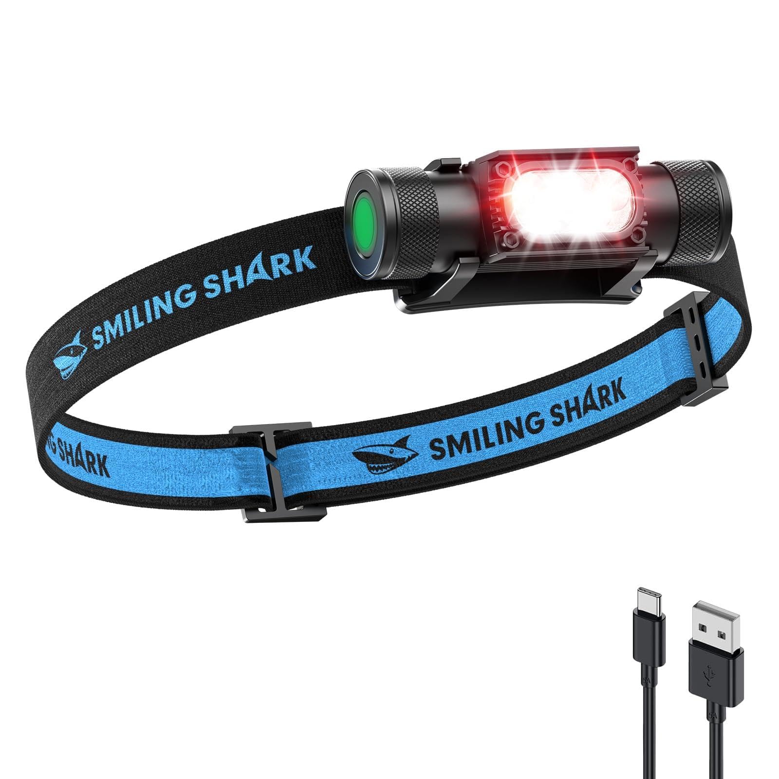 Smiling Shark AX-01 LEDヘッドライト【超高輝度・強力マグネット３Way・独立赤色光3段階】釣りヘッドランプ 1150ルーメン 180°照射角度 充電式 2600mAh 長持ち IP66防水 アルミ 超軽量 収納ボックス付き 多機能 ネックライト ワークライト アウトドア 釣り アジング エギング キャンプ・登山・作業・防災用 日本語取扱説明書 (一個入り)