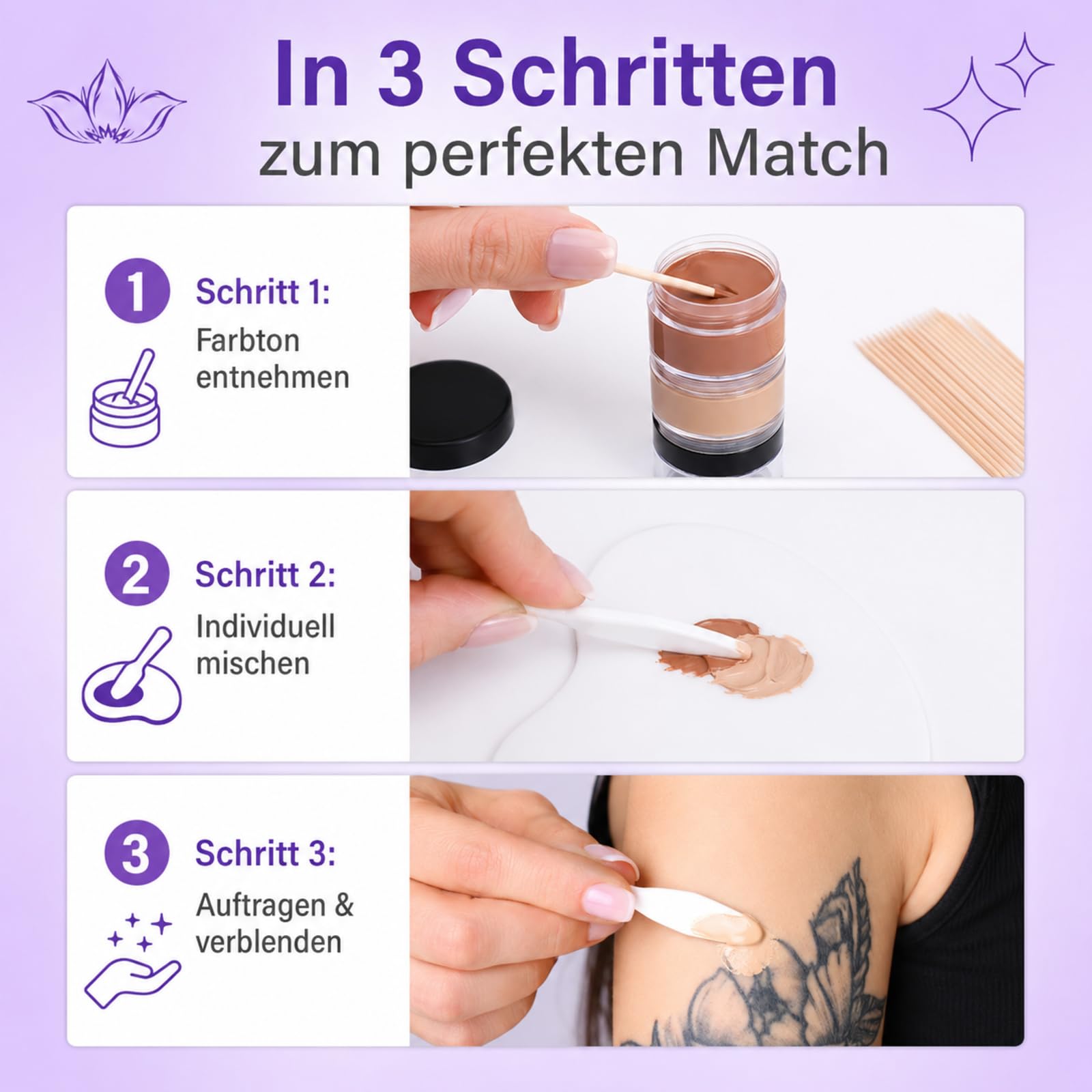Tattoo Cover Up Set, 2 Farben 40g Tattoo Make Up Cover Wasserfest, Zum Mischen Für Alle Hauttöne Professionelle Temporäre Abdeckung Concealer, Hautfreundliche Natur & Unsichtbar