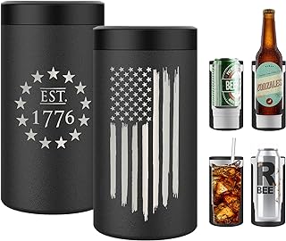 American Flag 4 in 1 Insulated Can Cooler, Fits Most Bottles & Cans Universal Can Cooler - American Flag Gift | Flag 4 in 1 Can Cooler