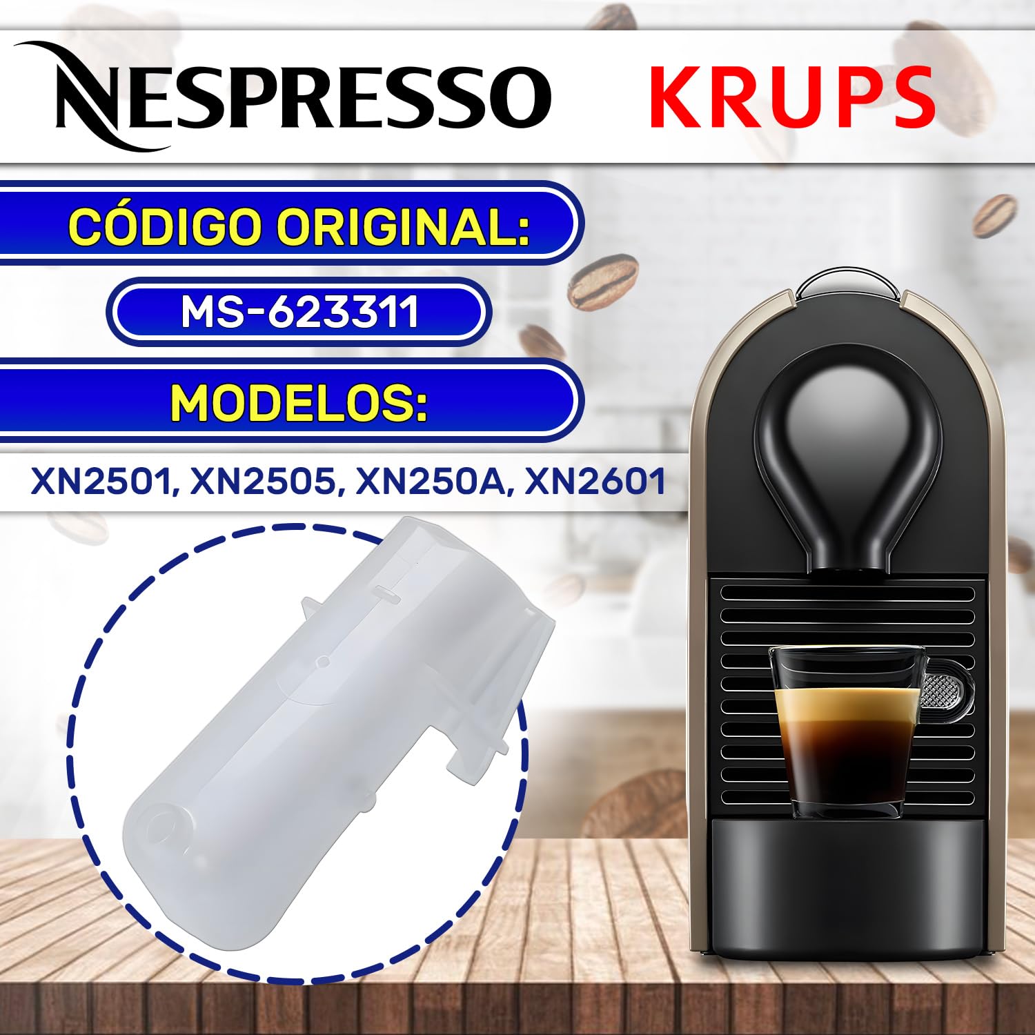 MONTERAL Guía Café Cafetera Capsulas Tiene el Código Original MS-623311 para Krups Nespresso U - Garantía de 10 Años