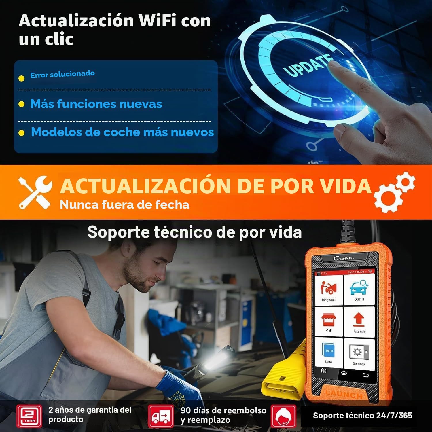 LAUNCH X431 OBD2 Diagnosis Coche de Todo el Sistema para Landrover para Jaguar con 31+ Función de reinicio, Control Bidireccional Codificación de ECU en Línea, Actualización