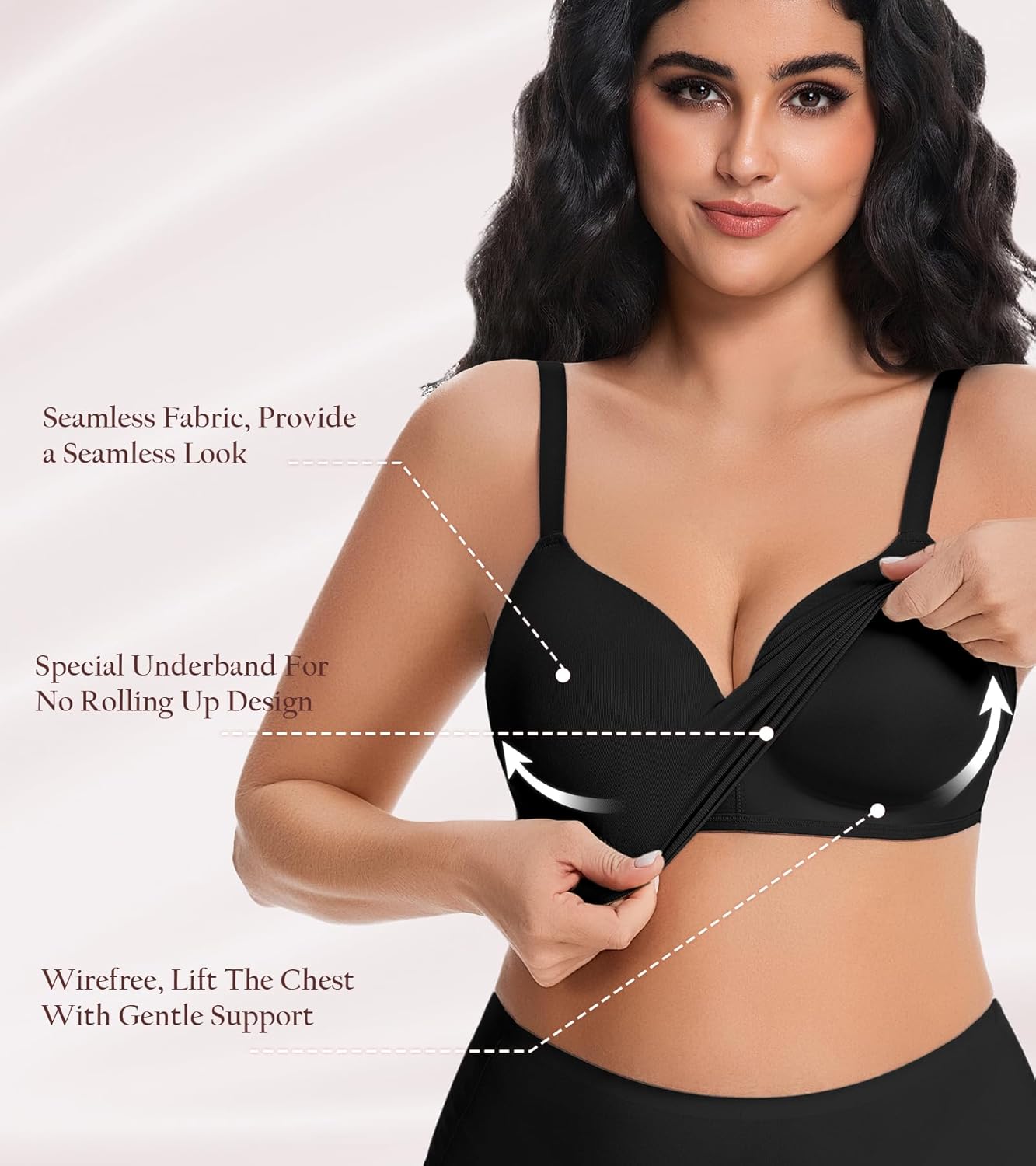 HACI Bra for Women Seamless V Neck Full Coverage Multiway Wirefree Plus Size Support Everyday Bralettes - Image 4