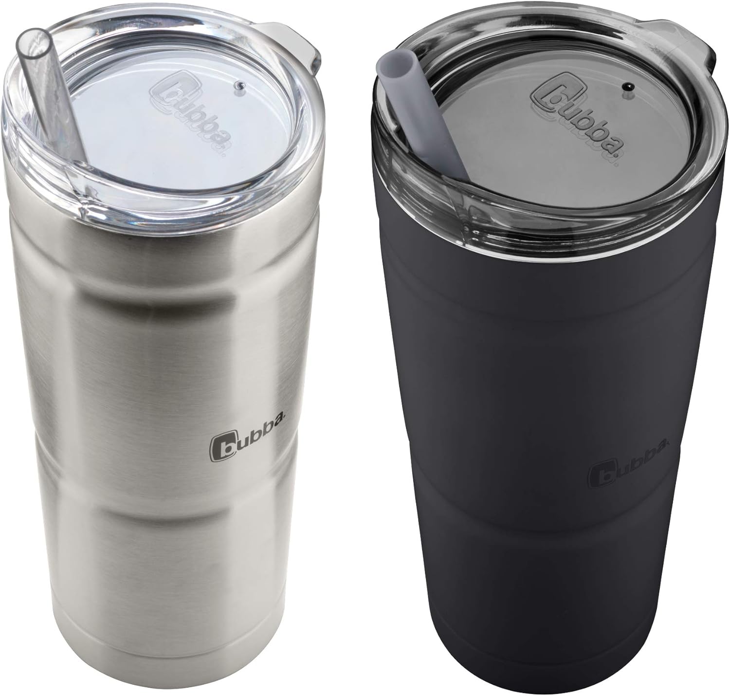 BUBBA BRANDS Envy S Vacuum-Insulated Stainless Steel Tumbler with Lid and Straw, Reusable Iced Coffee or Water Cup, BPA-Free Travel Tumbler, 24oz 2-Pack Black& Steel