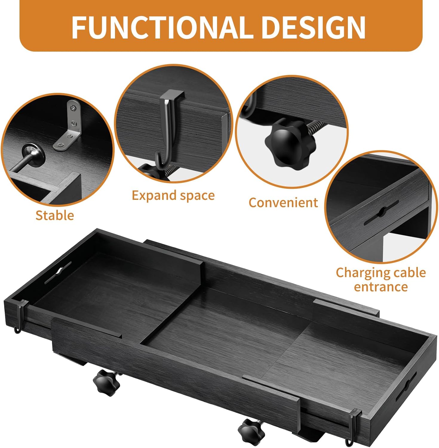 Bedside Shelf for Bed - Clamp On Nightstand Tray for Bunk Bed & College Dorm Room Essentials, Sturdy Floating Side Table Organizer with Cup Holder & Cord Slot for Top Bunk, Kids & Students