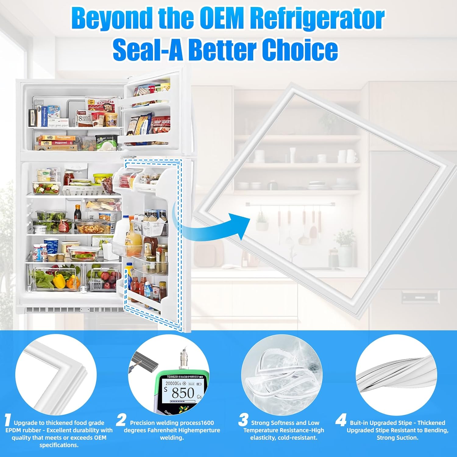Upgraded 38.98" x 31.3" 2159061 Refrigerator Fresh Food Door Gasket Compatible with Whirlpool, Kenmore and Crosley Refrigerator Door Seal PS323895,AP2984509,W11406608,2214963,2202875,2183851 white