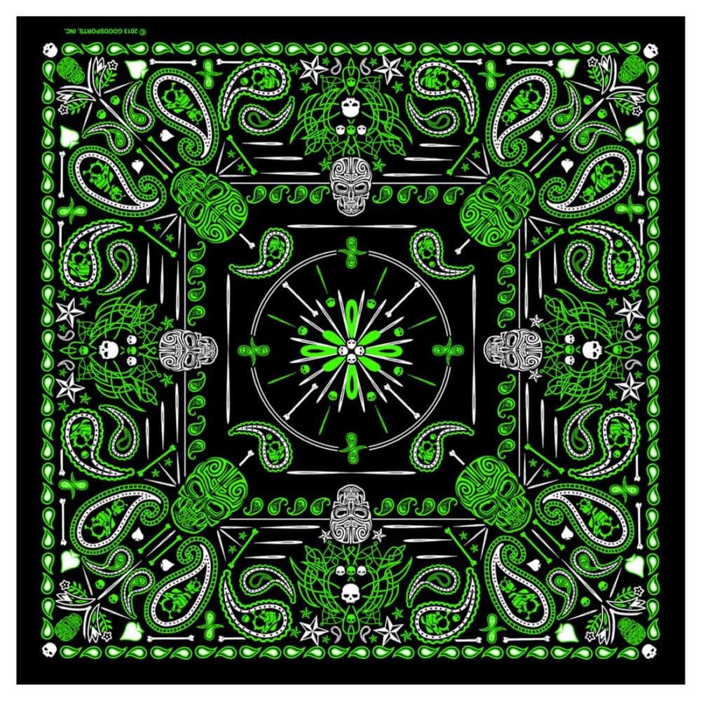 Hot Leathers BAB1068 Bandana de calaveras de cachemira verde - 21 x 21 pulgadas