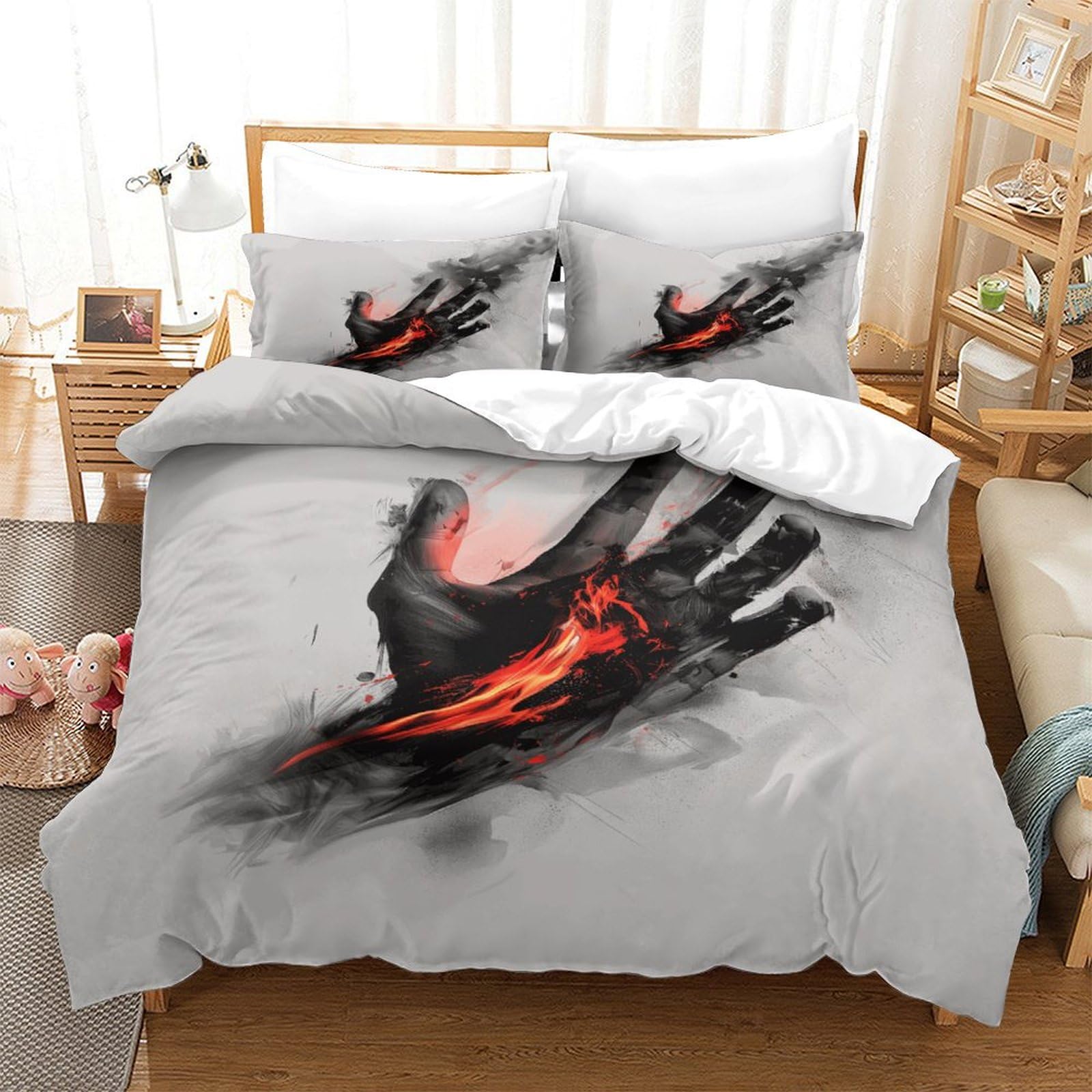 P1S9U7W5Y 3D Printed Flame Hand 3pcs Duvet Cover Set Microfiber Artistic Bedding Set King（220x240cm）