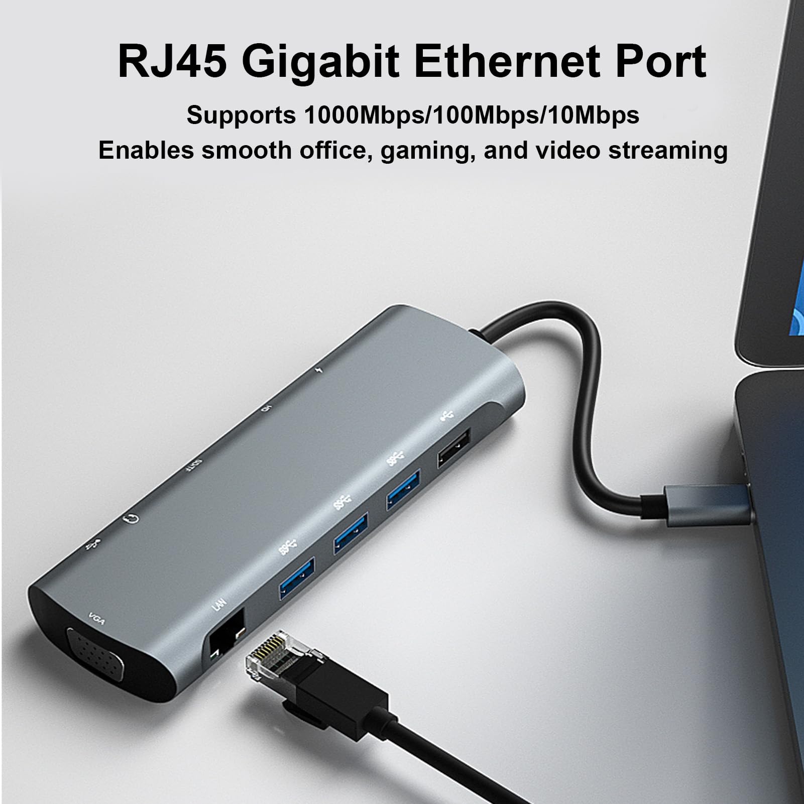 Luocute USB C Hub, Adaptador USB C 12 en 1 Dongle Hub Estación de Acoplamiento Tipo C a PD HD VGA USB3.0 * 3 USB2.0 Auriculares Lector de Tarjetas RJ45, Hubs USB