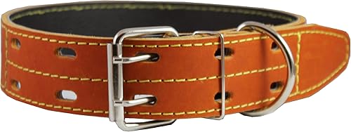 Collar de perro de cuero grueso genuino de 20 a 27 pulgadas, tamaño del cuello, 1.75 pulgadas de ancho, mastín, gran danés
