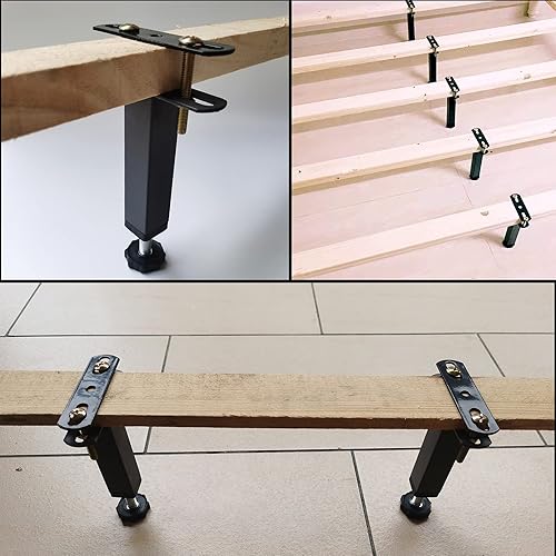 Miniatura 8 de 2 patas de soporte central de altura ajustable para marco de cama, marco de cama de acero o patas de soporte de listones centrales de madera, patas