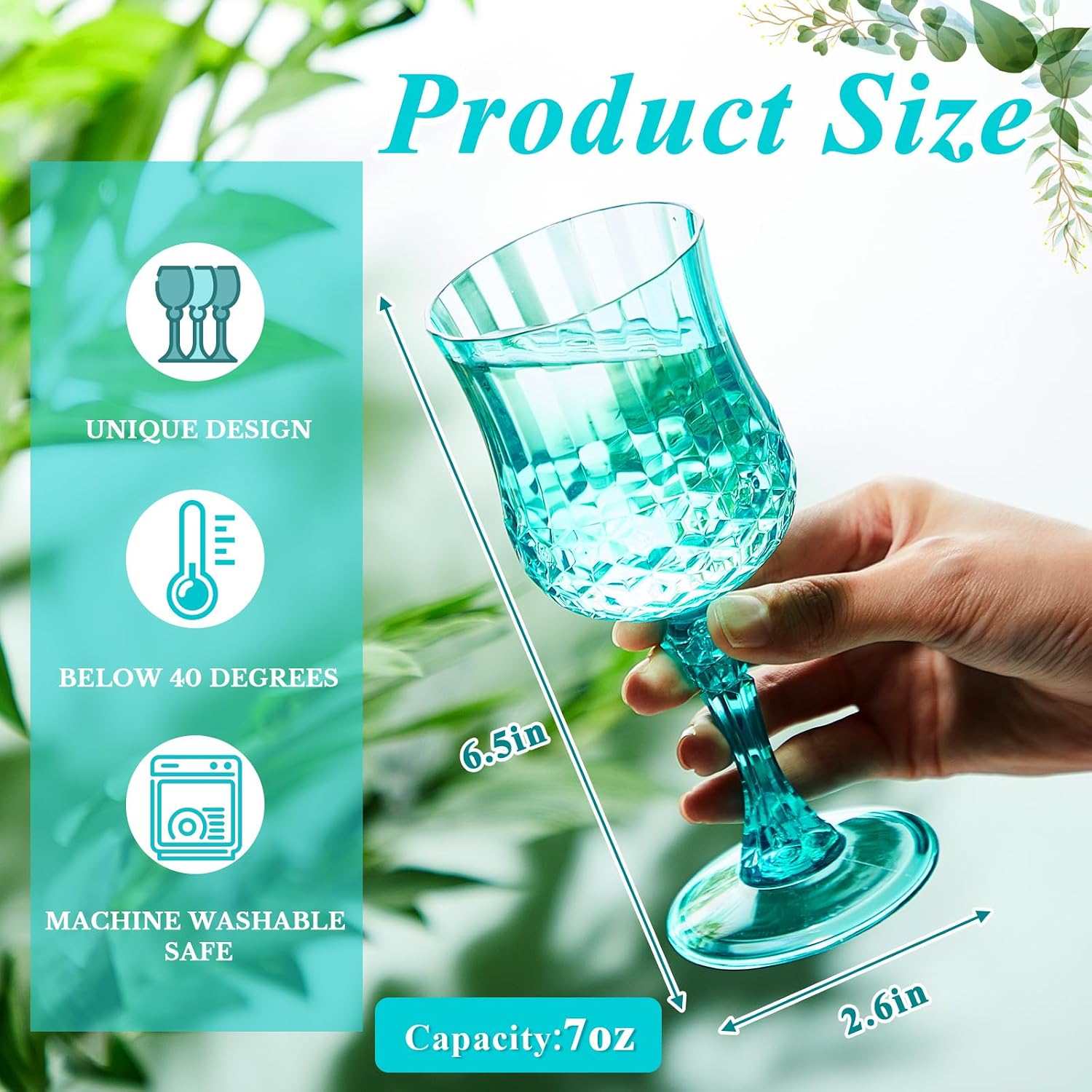 Pinkunn 24 Pcs Patterned Plastic Wine Glasses Colorful Goblet Champagne Flutes Vintage Style Dishwasher Safe Drinking Glasses for Wedding, Reception, Grand Event Party Supplies (Aquamarine)