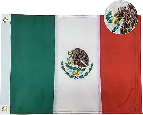 Bradford Bandera mexicana de 12 x 18 pulgadas, banderas bordadas para barcos mexicanos con bandera de México para exteriores, pequeñas banderas MX