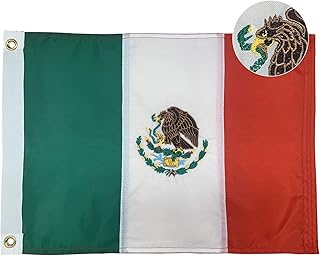 Bradford Mexican Flag 12x18 inch, Embroidered Mexican Boat Flags Bandera de Mexicana Mexico for Outdoor, Small MX Flags of Mexico with 2 Brass Grommets Decoration