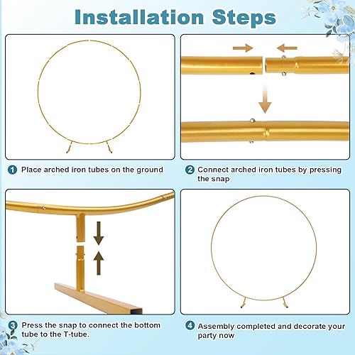 Miniatura 3 de Soporte redondo para telón de fondo: 6.5 pies, arco de boda, soporte de arco de globos con base para boda, baby shower, fiesta de cumpleaños (dorado)
