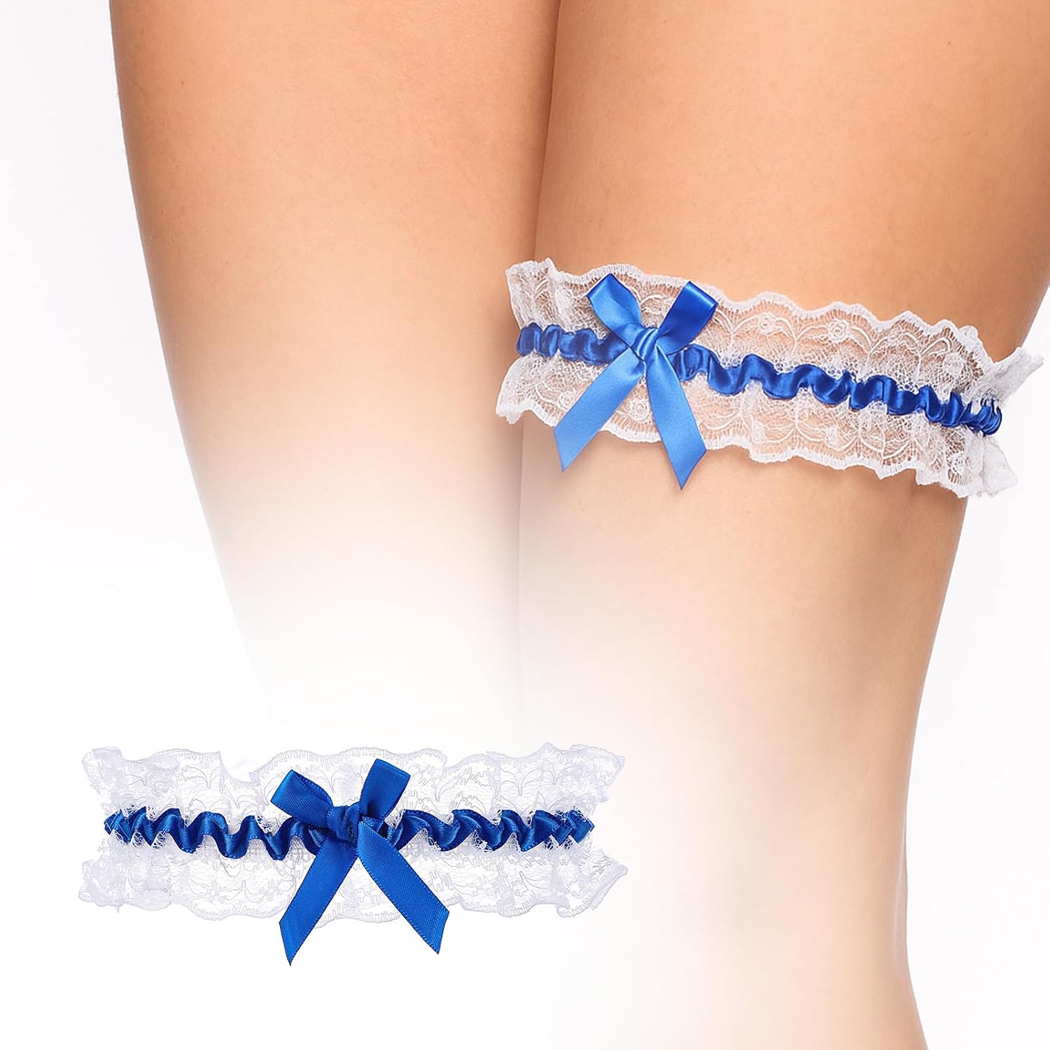 Ouligay Blue Garters for Bride, Wedding Bridal Garter for Bride Gifts Something Blue Lace Bow Leg Garter for Women Wedding Accessories