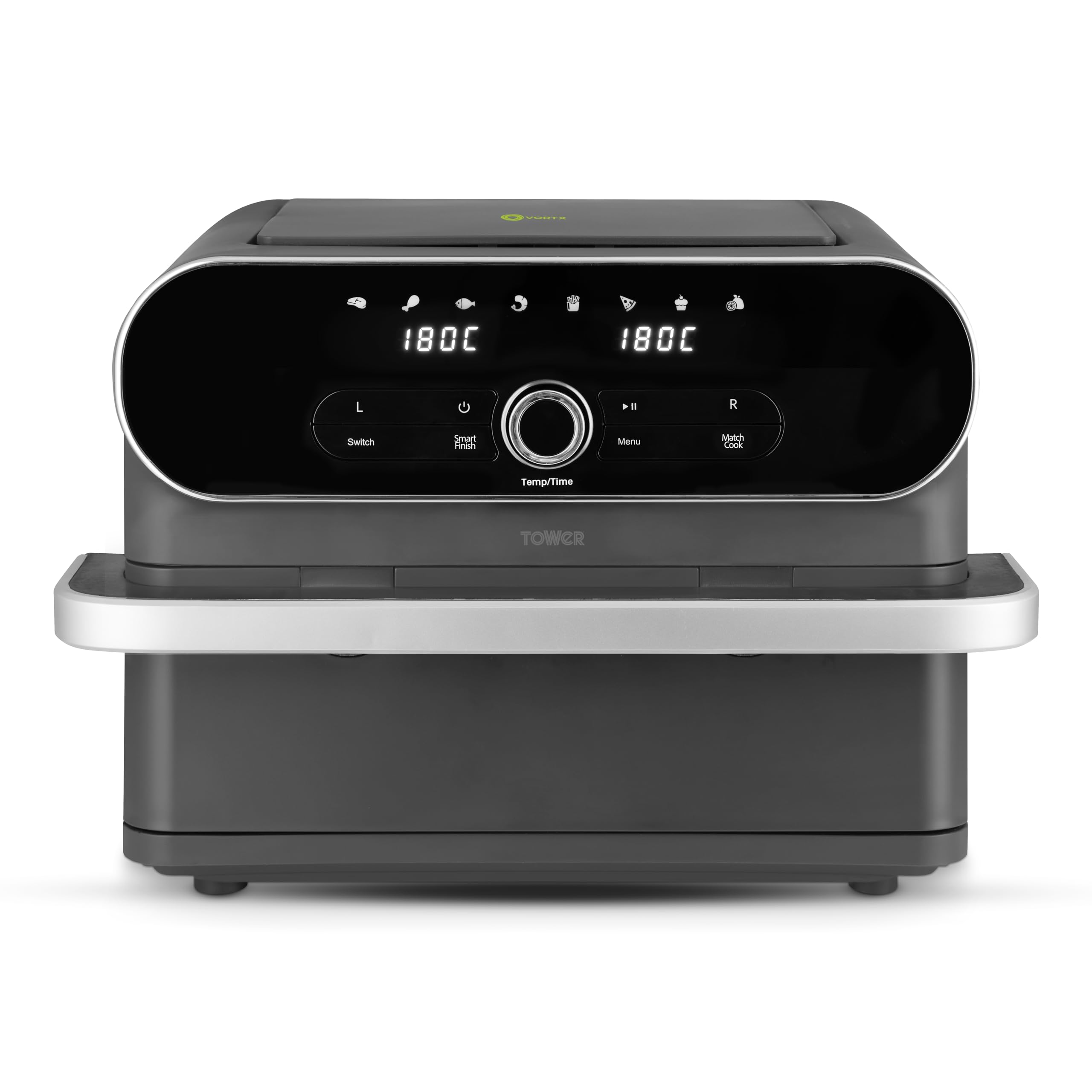 Tower Elite Flexi-Drawer Air Fryer with Divider, Vortx Cooking Technology, Digital Control Panel, 8 Cooking Presets, 1700W, Graphite, T17200