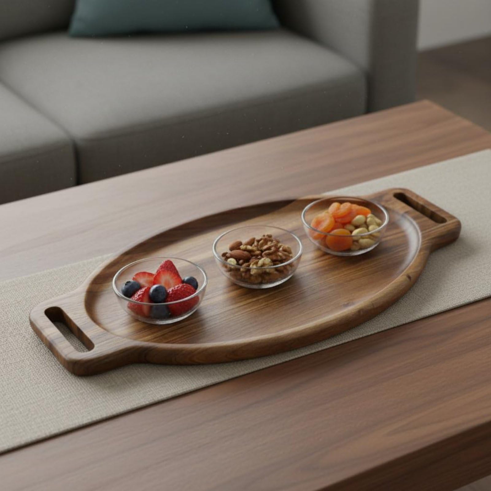 Milageto Bandeja de Servir de Madera Bandeja Oval Fuente de Madera Tabla para Aperitivos Tabla para Quesos con Madera de Acacia Resistente a Grietas Adecuada para Cenas Reuniones Cocina Salón Oficina