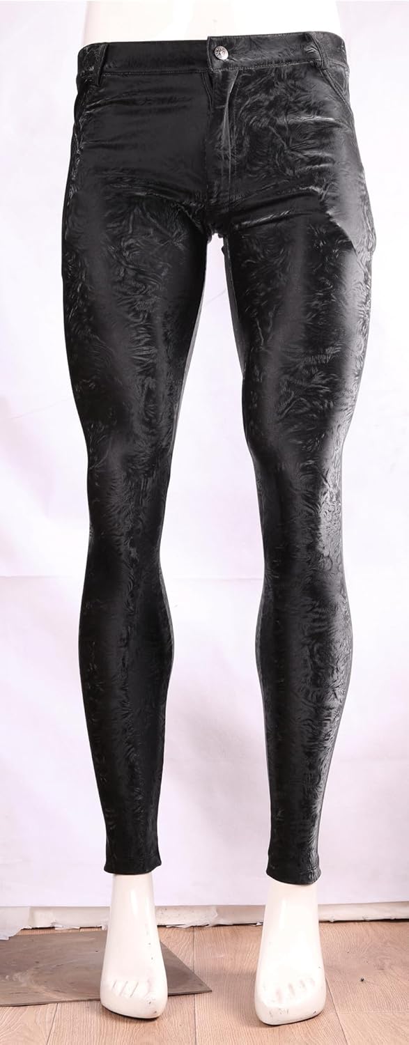 Men's Fashion PU Leather Stretchy Tight Fitting Leggings Slim Fit Skinny Long Pencil Pants Trousers Clubwear