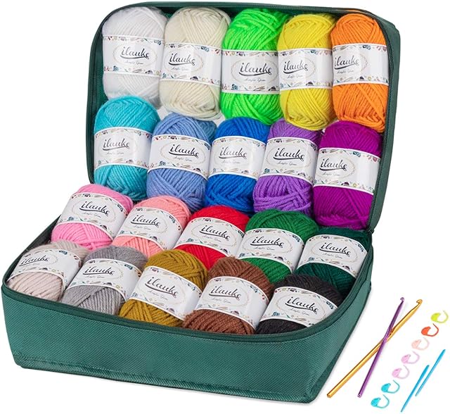 ilauke Crochet Yarn 20 Colours x 30 g Hand Knitting Yarns, Acrylic Wool for Knitting, Crochet and Crafts
