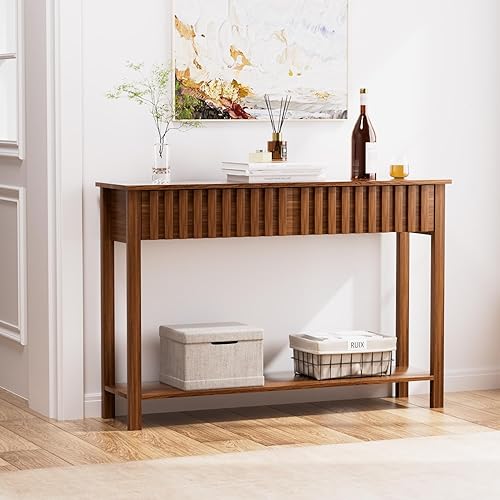 Miniatura 3 de CHUWELL Mesa consola de entrada con 2 cajones y estante acanalados, mesa de entrada de mediados de siglo de 47.2 pulgadas, mesa de sofá para sala de