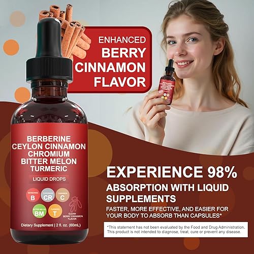 Miniatura 4 de Berberina con suplemento líquido de canela de Ceilán, gotas reguladoras de equilibrio de berberina, 60ML (1)