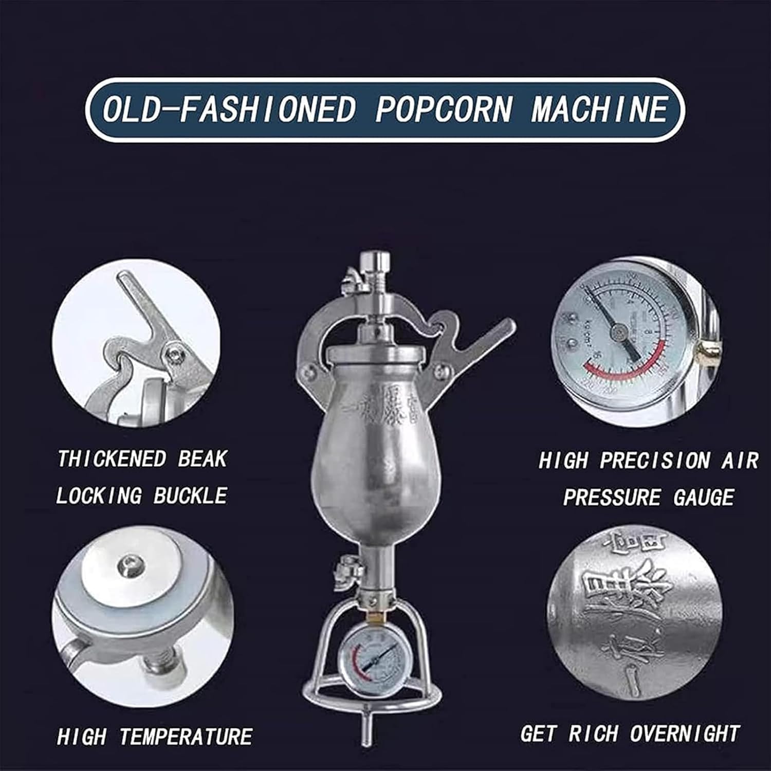 Máquina De Palomitas De Maíz De Acero Inoxidable, Máquina para Hacer Palomitas con Fuego Abierto, Máquina De Palomitas Manual, Olla A Presión para Fiestas Familiares., 300ml
