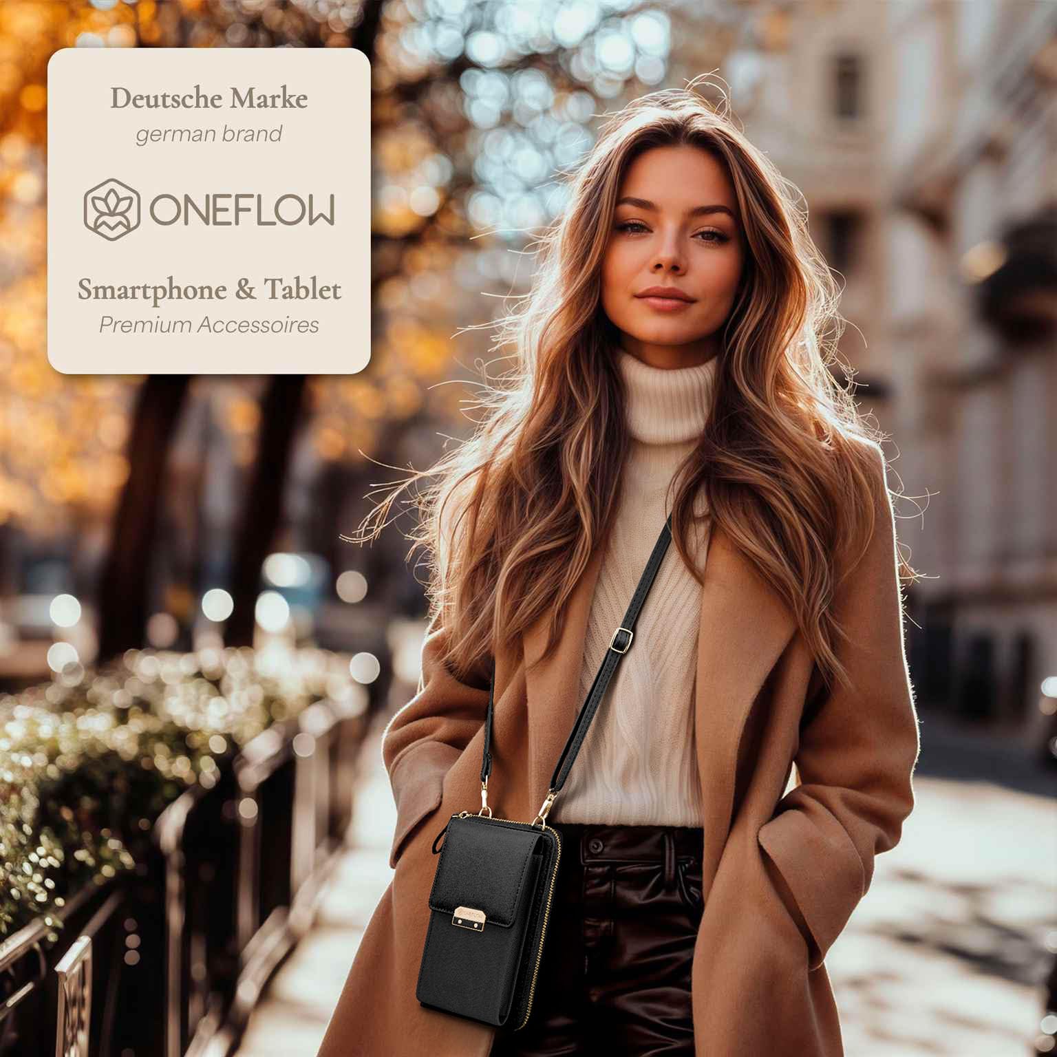 ONEFLOW Bliss Purse etui na telefon komórkowy iPhone 6s Plus / 6 Plus, etui na telefon komórkowy, z portmonetką, torba na ramię z portfelem i kieszenią na telefon komórkowy, mała torebka, czarna