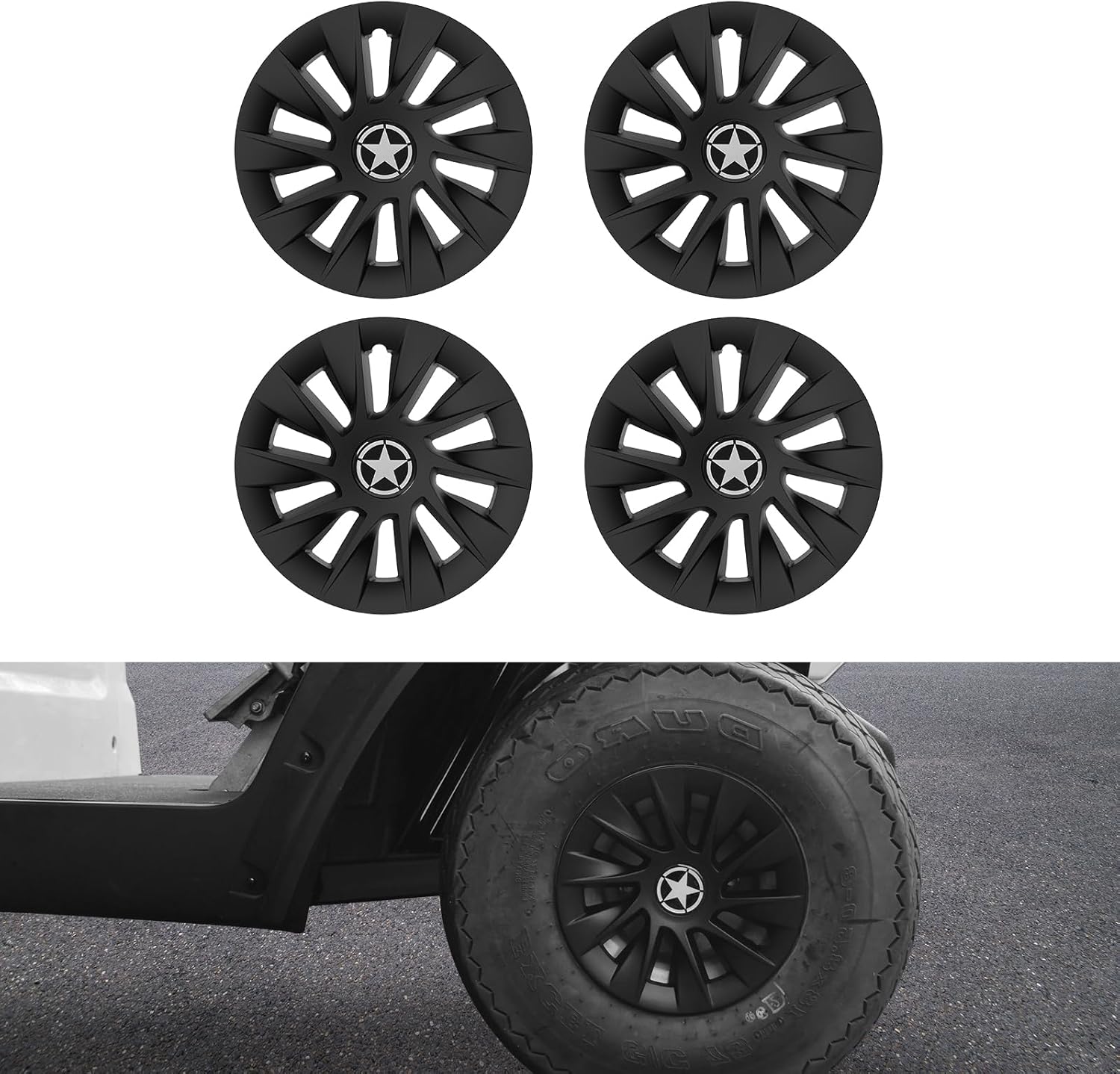 4PCS Golf Cart Wheel Covers Hub Caps for EZGO, Club Car, Yamaha, 8 Inch Hubcaps, Matte Black