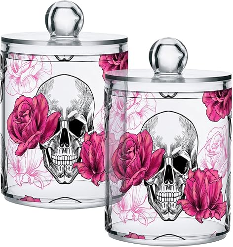 Vista 70 de Paquete de 2 recipientes de almacenamiento de mármol turquesa para baño, juego de tarros de boticario de plástico acrílico, organizador