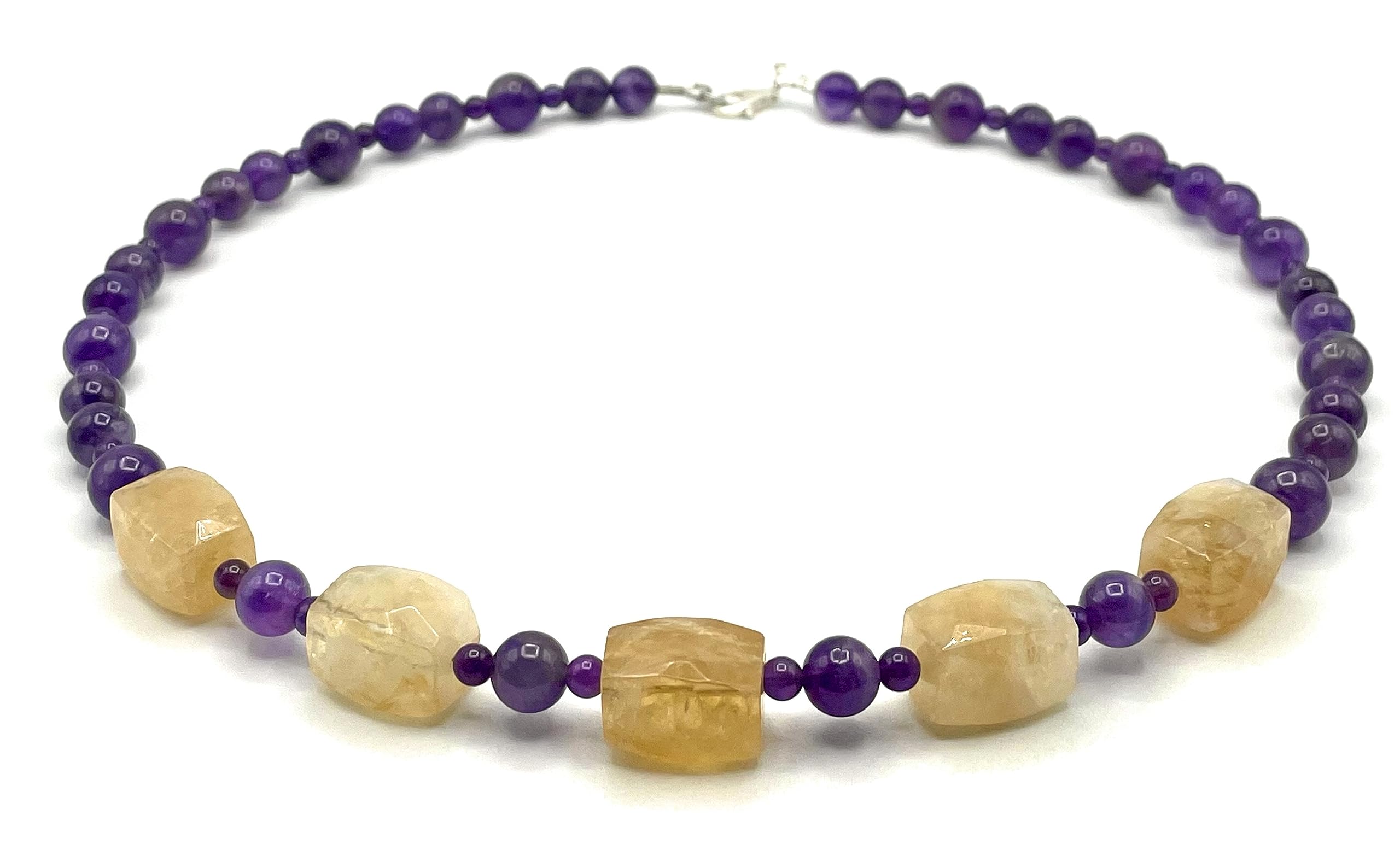 Collar de Citrino Amarillo y Amatista Viola, Plata 925, Joyas Artesanales de Piedras Naturales, Hecho a Mano en Italia