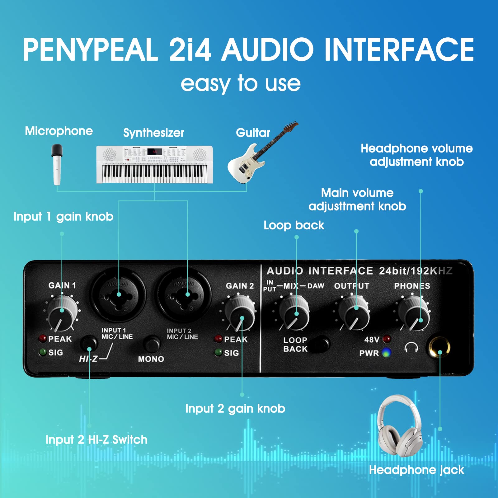Buy penypeal USB Audio Interface for PC 2in 4out with XLR Mic