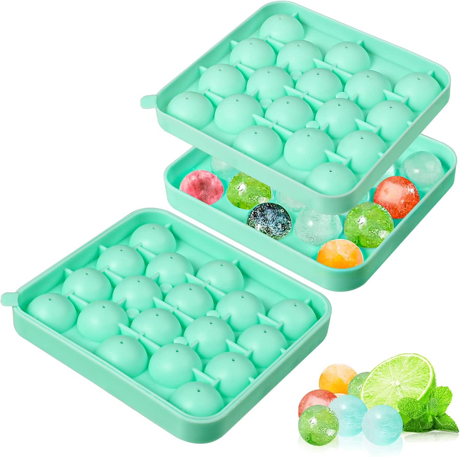 Webake 2 Pack Silicone Round Ice Cube Molds, 1.1 Inch Ice Ball Maker Easy Release Silicone Circle Ice Cube Tray Making 36PCS Sphere Ice for Chilling Cocktail Tea Coffee Green - Thumbnail 3