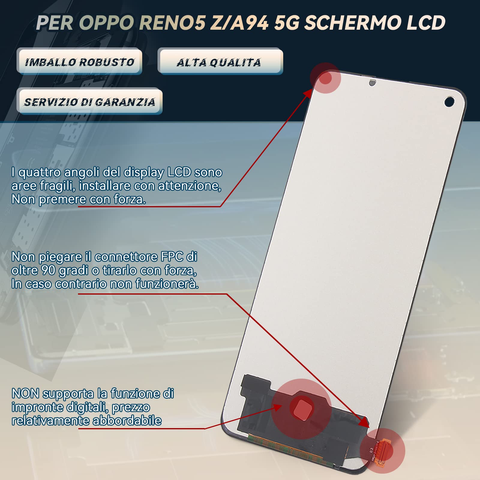 OPPO Schermo LCD con Vetro Touchscreen per OPPO A94 5G - Nero