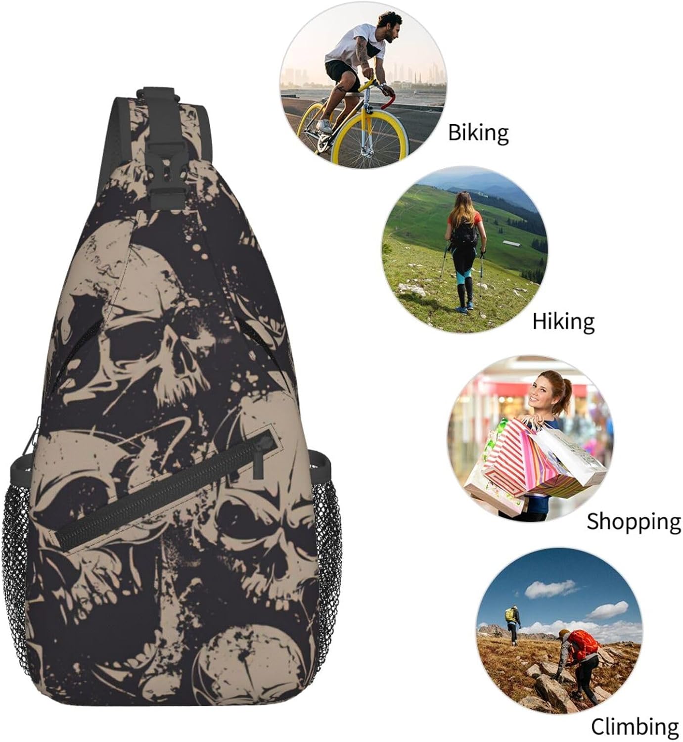 Durable Lightweight Cool Retro Skull Graphics Print Cross chest bag diagonally for Travel Commute Daily Use