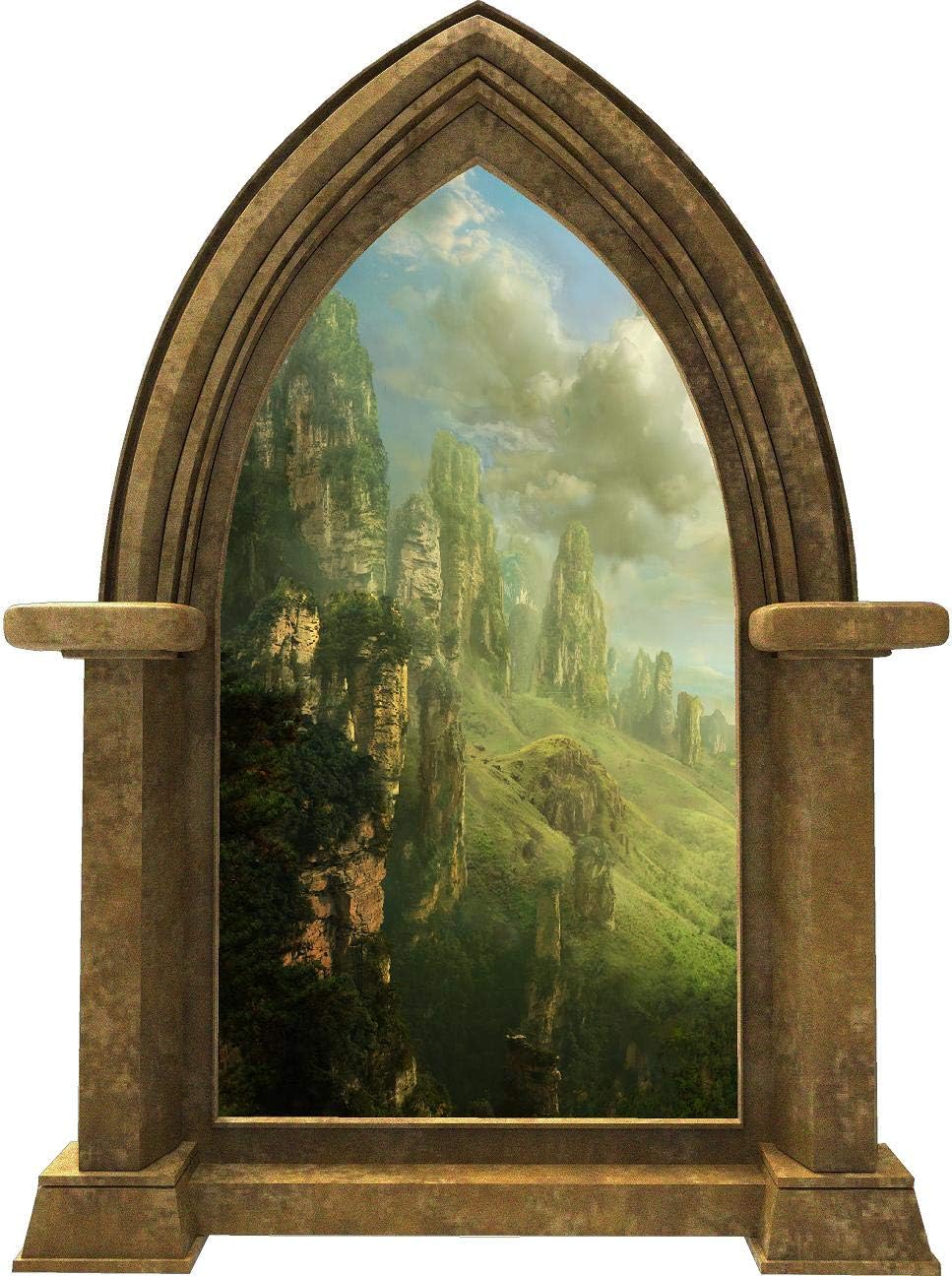 36" Castle Scape Rock Towers 1 Sandstone Castle Window Wall Decal Medieval Fantasy Fairytale Removable Peel and Stick