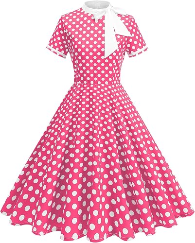IWEMEK Women's 1950s Retro Dress 50s Polka Dot Cocktail Party Dress Pink S