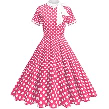 IKADEX Womens Vintage Polka Dot Dress 1950s Tie Neck Retro Short Sleeve Cocktail Swing A-Line Summer Dresses
