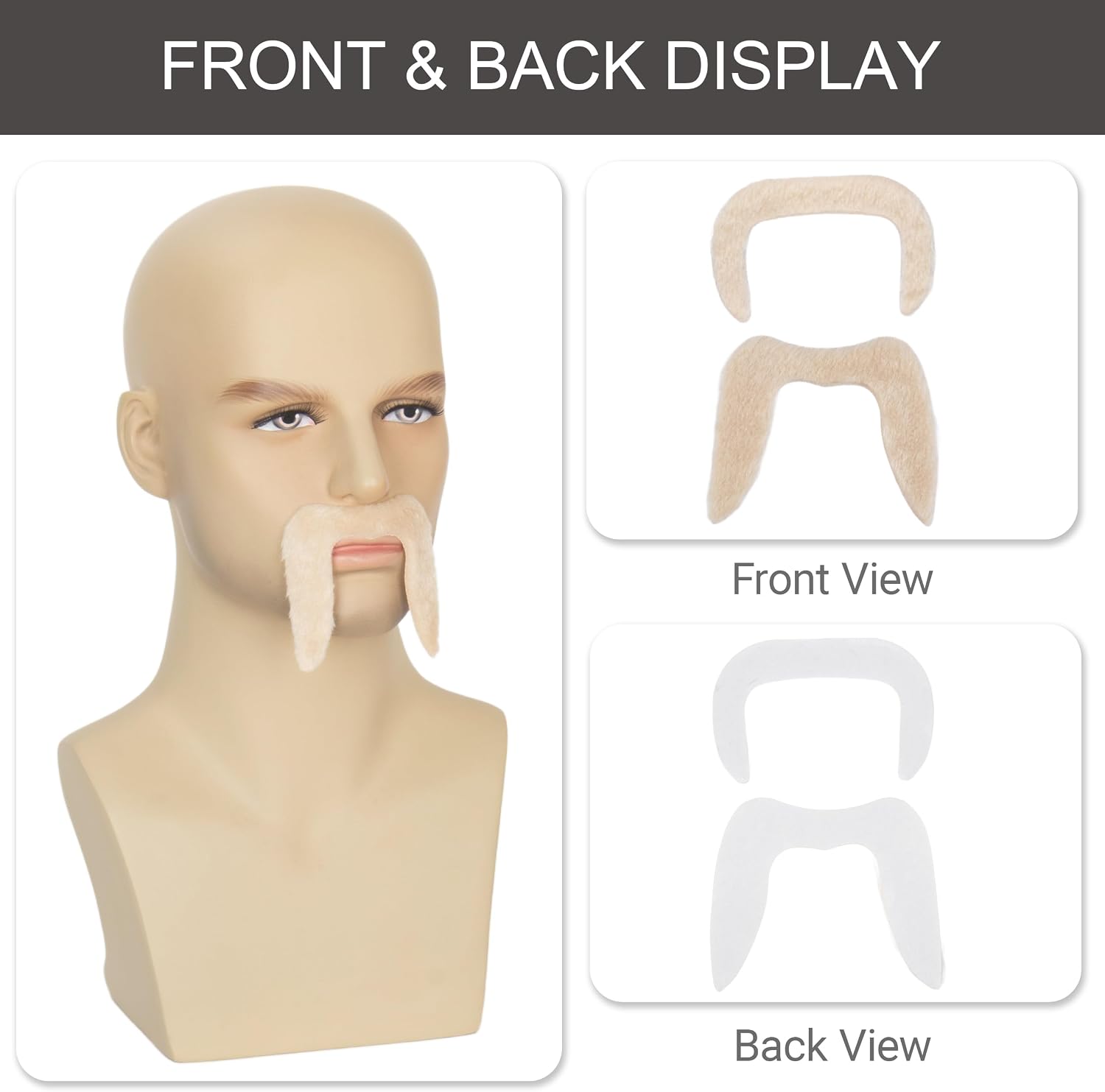 Yan Dream 4pcs Beige Blonde Fake Mustache for Men Self Adhesive Fake Beard Novelty Stick On Fake Mustaches for Halloween